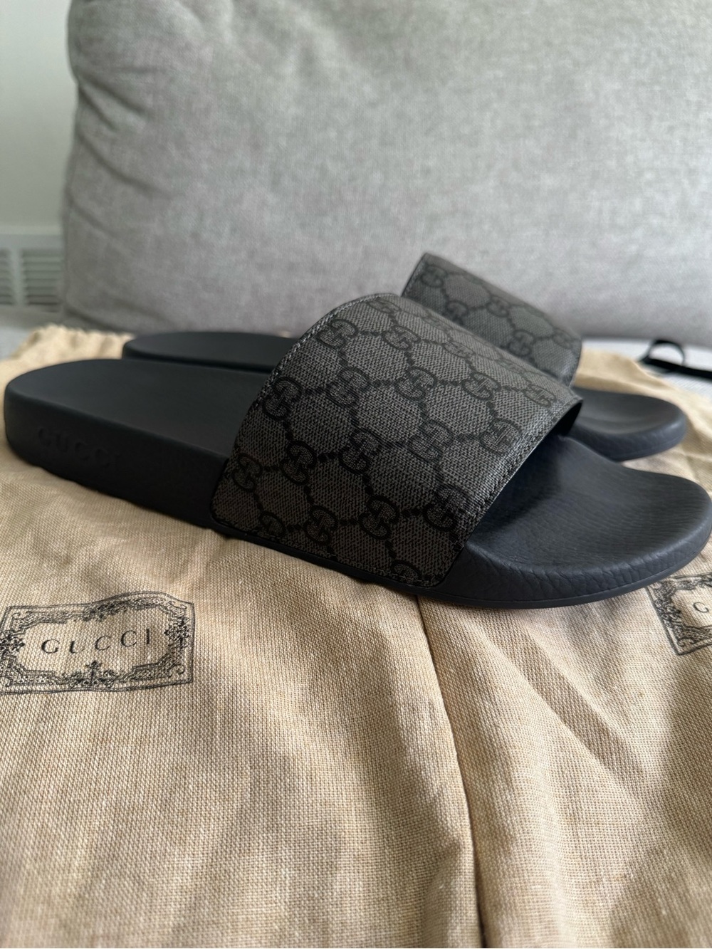Gucci Men's Gray GG Canvas Slide Sandals